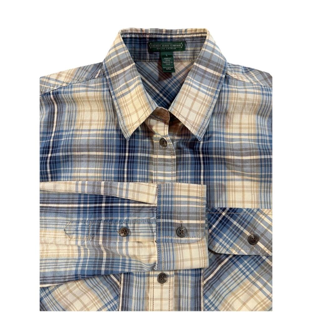 VINTAGE Lauren Jeans Company By Ralph Lauren Women's Large Plaid Button-Down